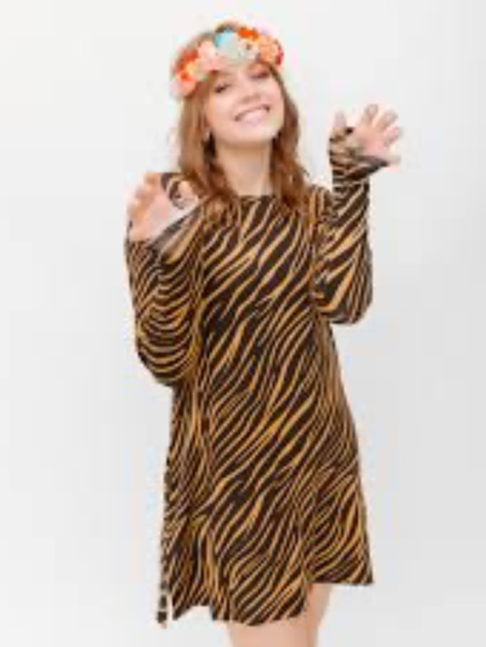 Smash + Tess Zebra-Striped Long Sleeve Dress Black & Gold